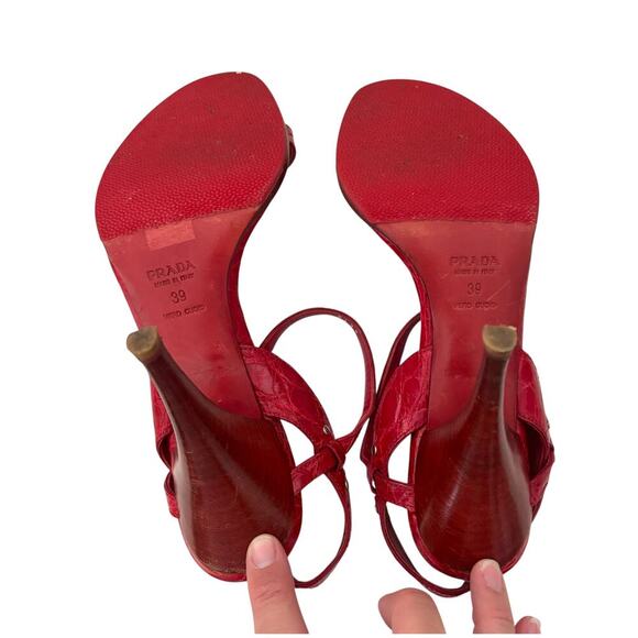 Prada Strappy Croc-Embossed Leather Sandals Red Size 39 - Picture 6 of 8
